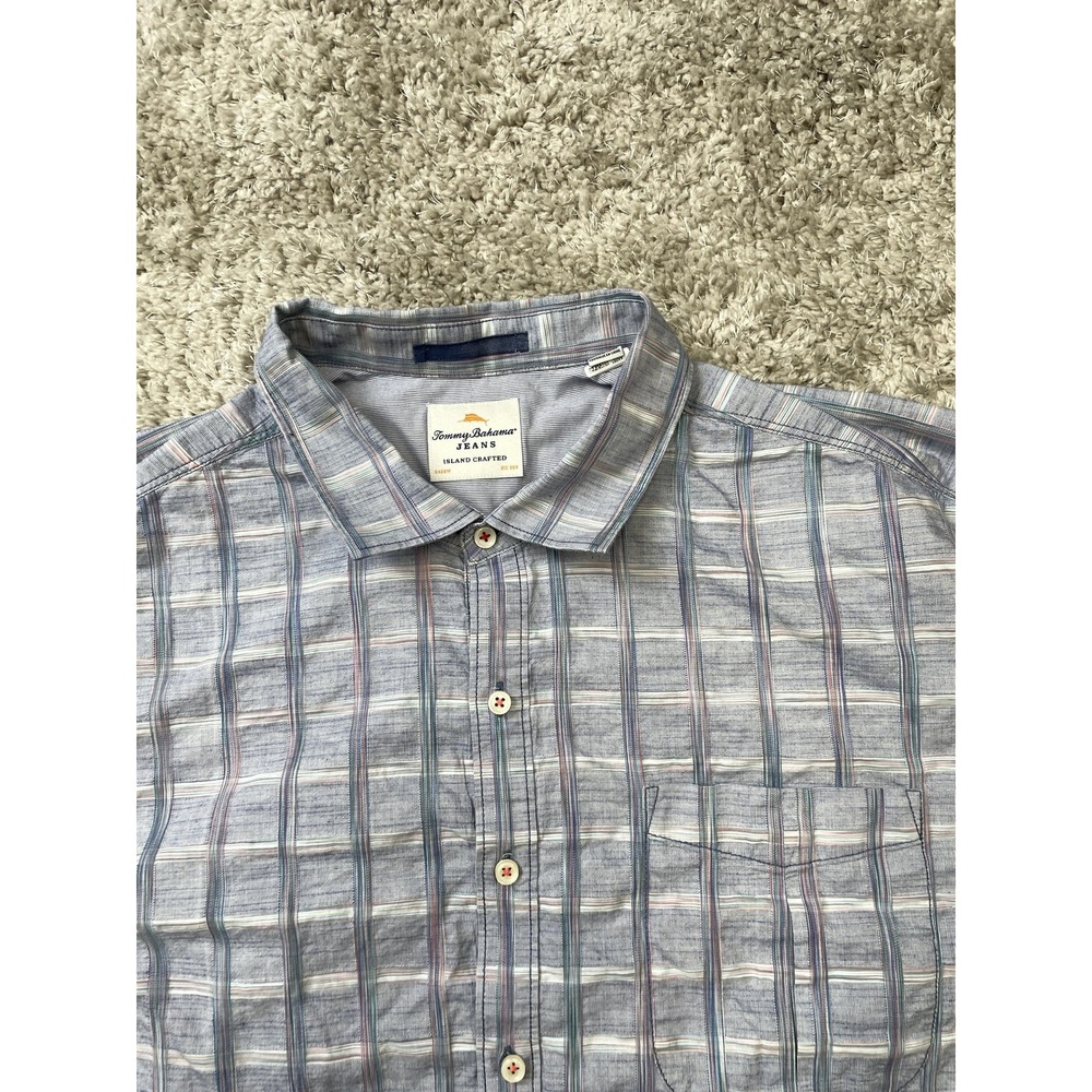 Tommy Bahama Jeans Shirt Mens 2XB Blue Plaid 100% Cotton Long Sleeve Casual - Picture 4 of 11